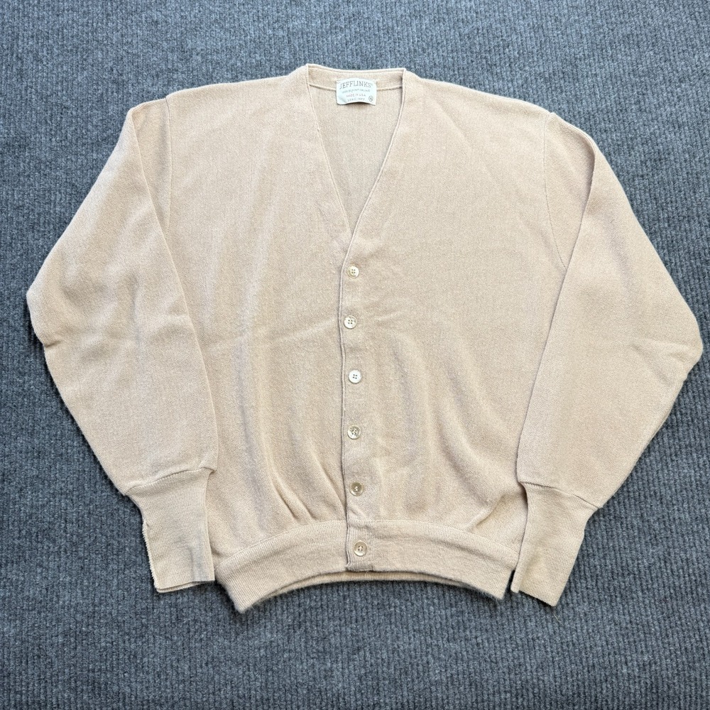 Vintage Lord Jeff‎ Sweater Mens XL Beige Grandpa Cardigan Knit Orlon Jefflinks